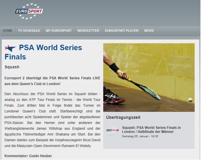 Live Squash wieder im deutschen Fernsehen zu sehen!